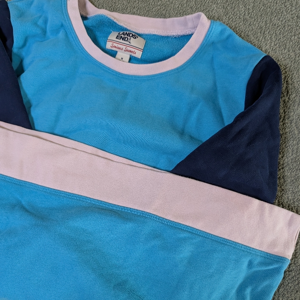 Lands End Colorblock Sweater with Blue and White Accents - Picture 6 of 7